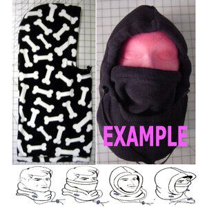 BRAND NEW HANDMADE BALACLAVA HOOD FACE MASK SKI FLEECE BLACK WHITE BONES